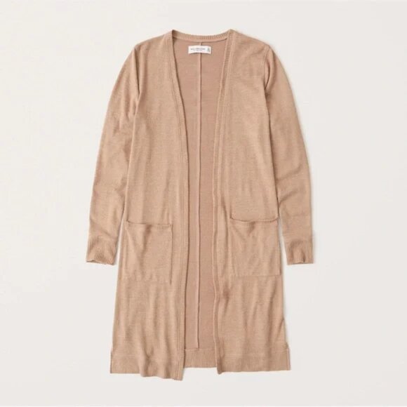 Abercrombie & Fitch Long Heathered Beige Oatmeal Thin Duster Long Cardigan M - Picture 1 of 4